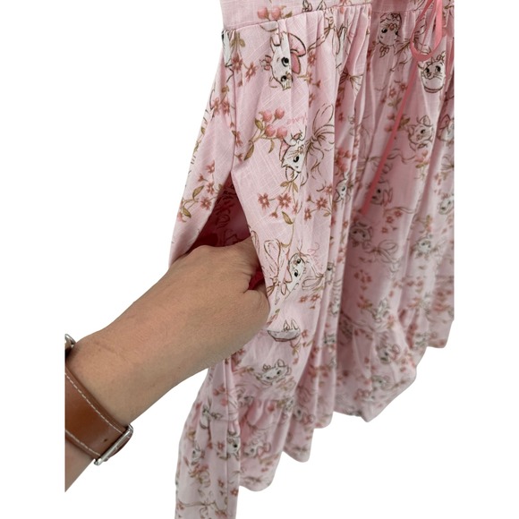 Disney Marie Aristocats Pink Floral Lace Up Corset Ruffle Cap Sleeve Dress LG - Picture 8 of 8